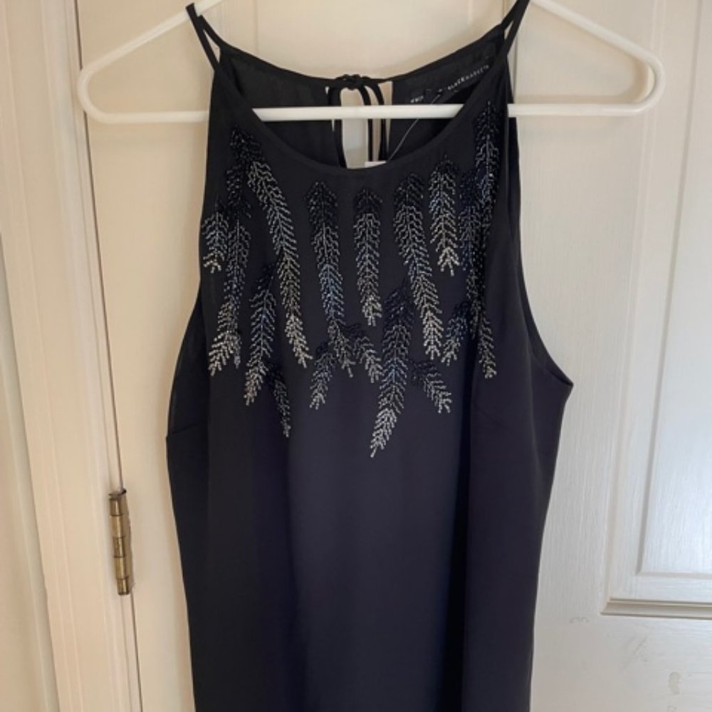 WHBM black beaded tunic blouse, size M